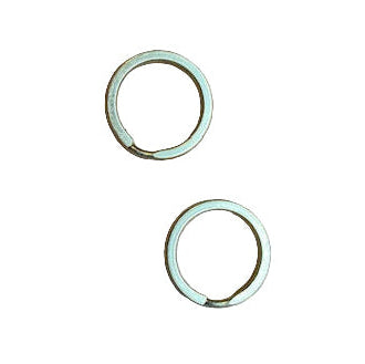 Two brass split rings on white background